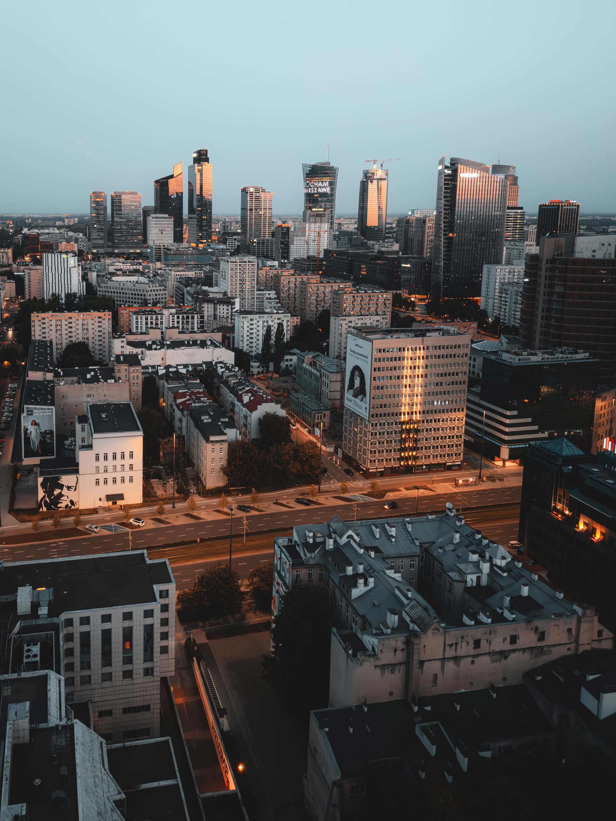Warsaw skyline at dusk